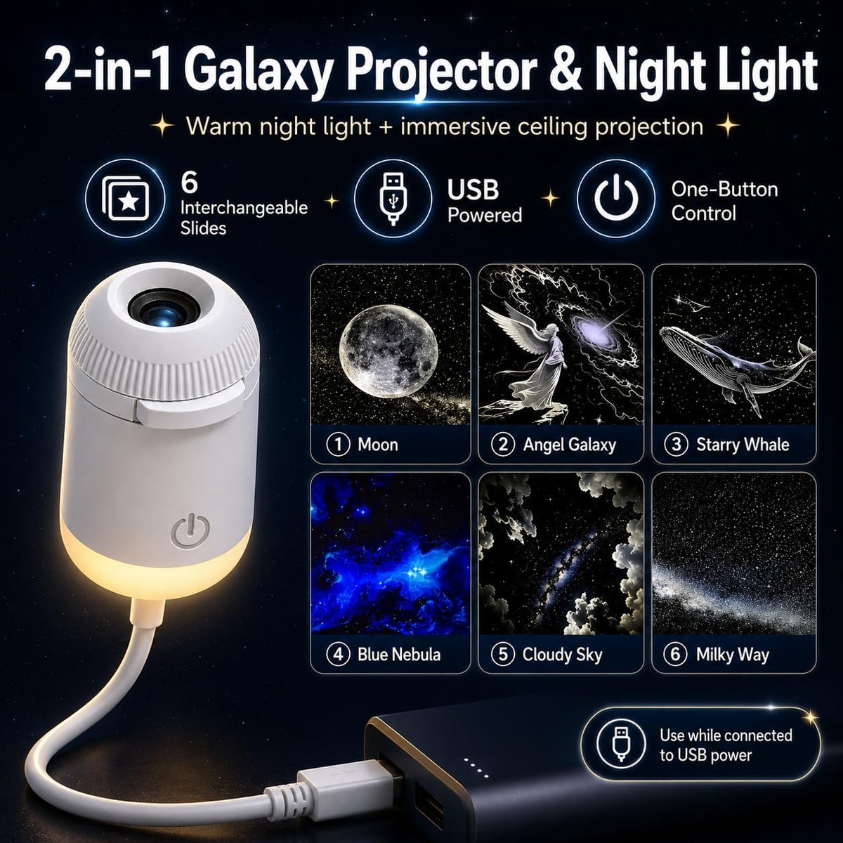USB Galaxy Star Projector Night Light
