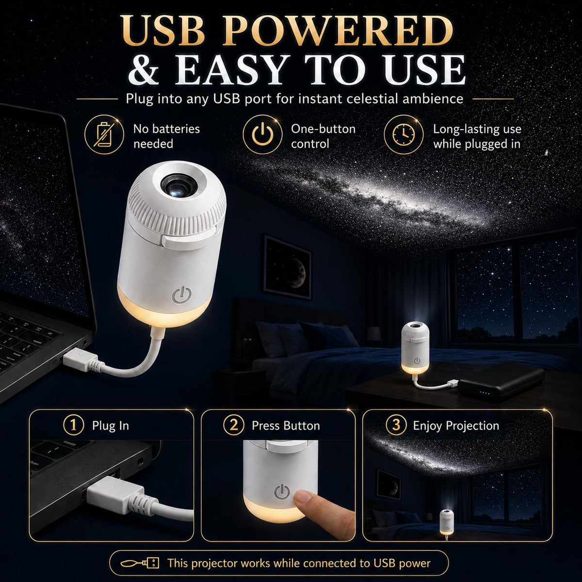 USB Galaxy Star Projector Night Light
